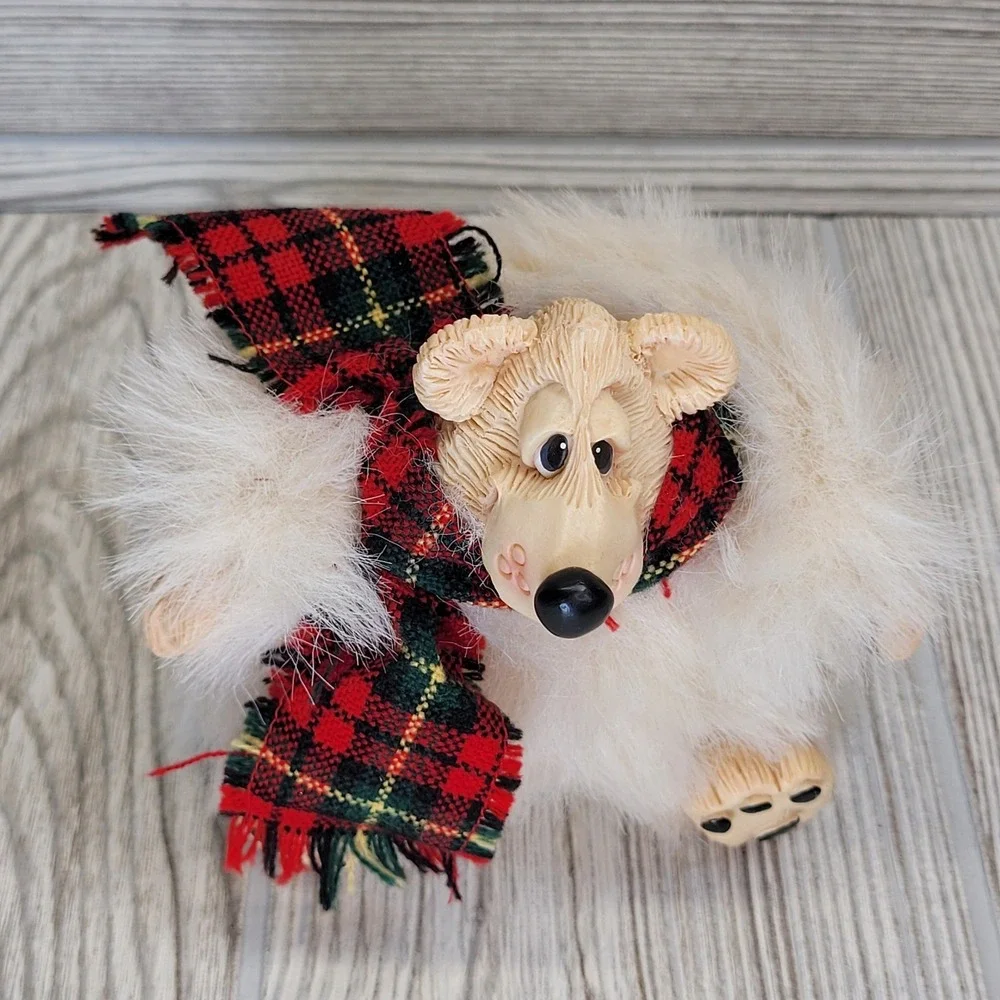 Avalanche Russ Berrie Polar‎ Bear Plush Scarf Christmas Snowball Snow Puff Dog